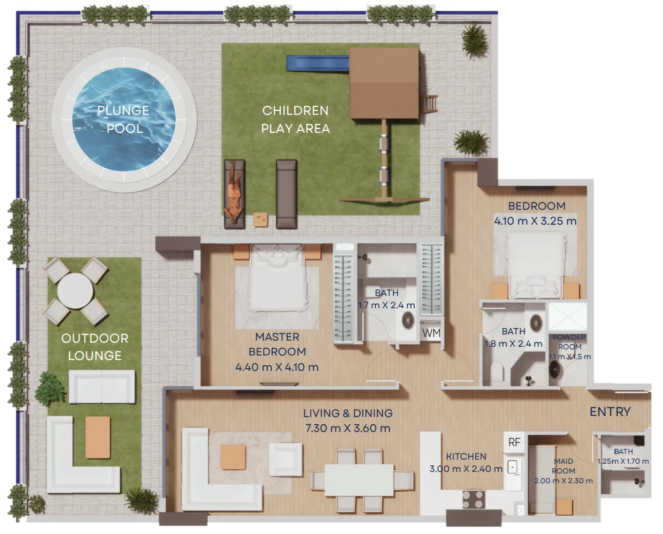 Manam Pearl 2 bed floor plan, 2,397 sqft