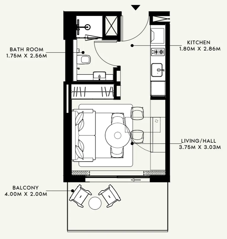 Azizi Venice Studio floor plan, 364 sqft