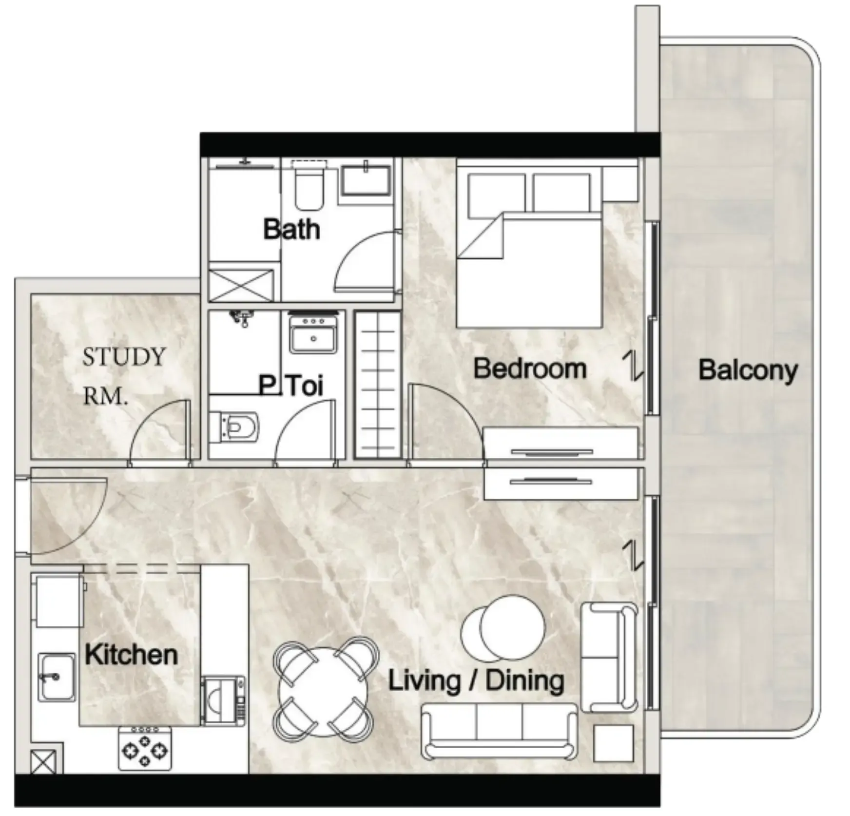 Zyra Vista Residence 1 bed floor plan, 812 sqft