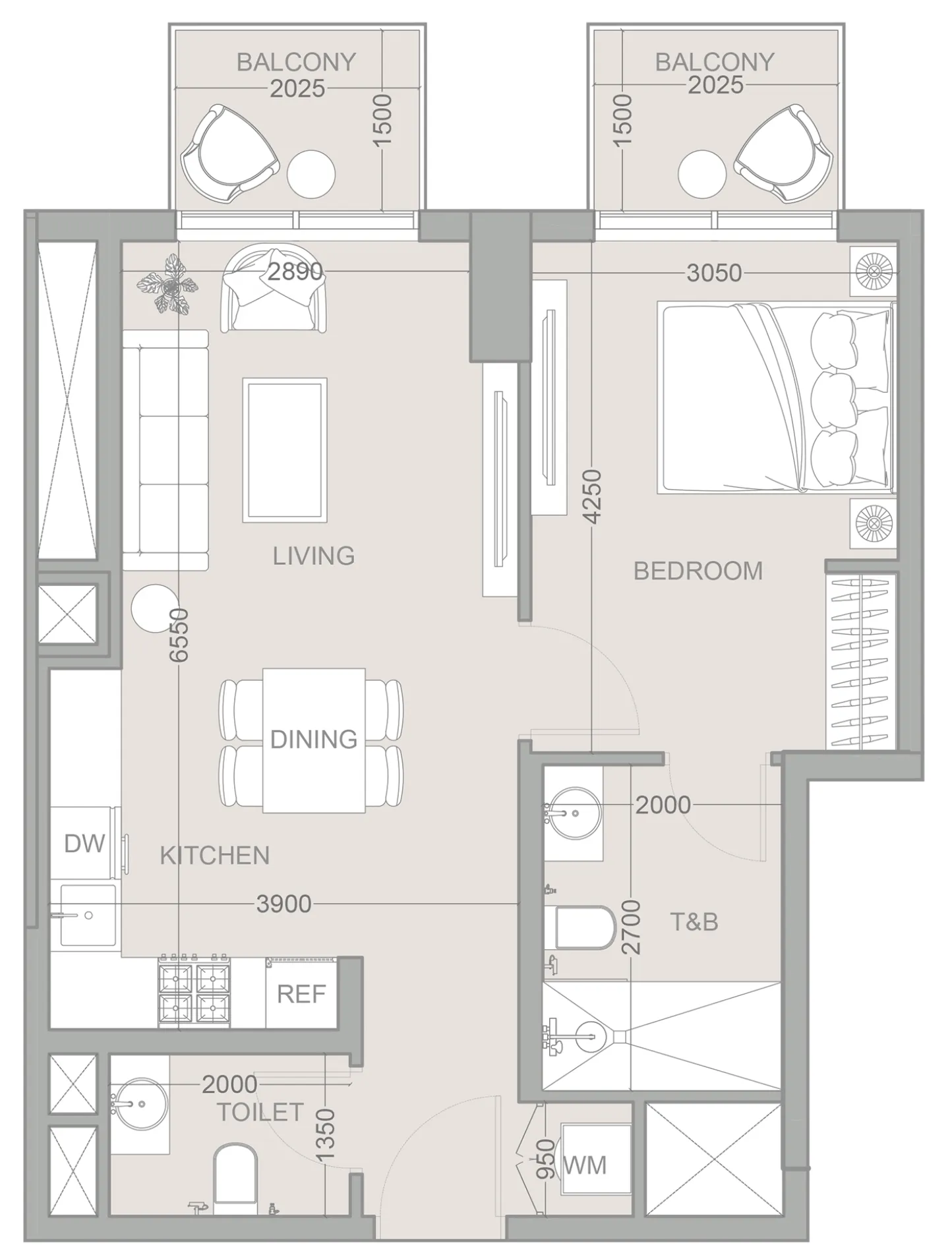 1WOOD Residence 2 1 bed floor plan, 702 sqft