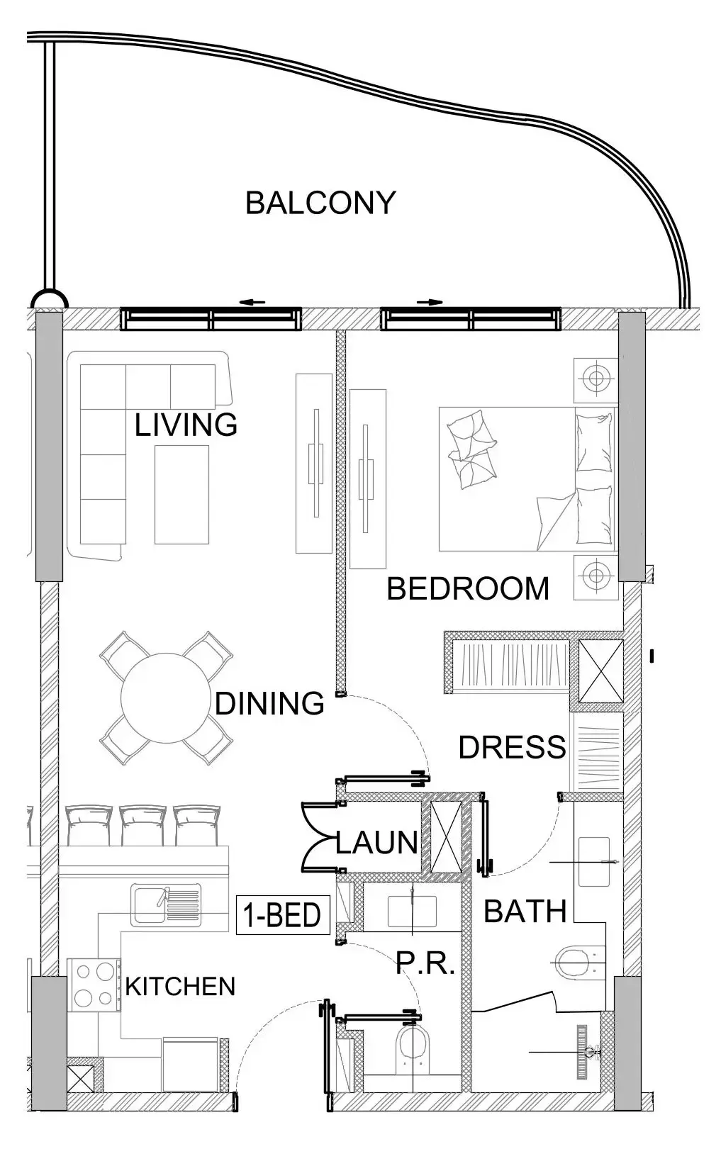 Valencia 1 bed floor plan, 789 sqft