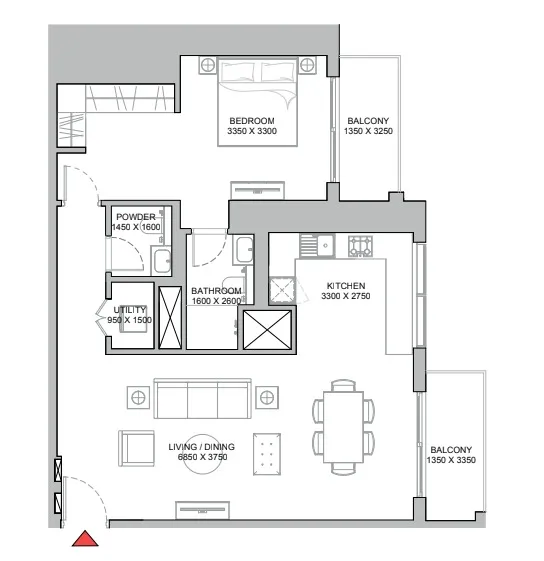 320 Riverside Crescent 1 bed floor plan, 987 sqft