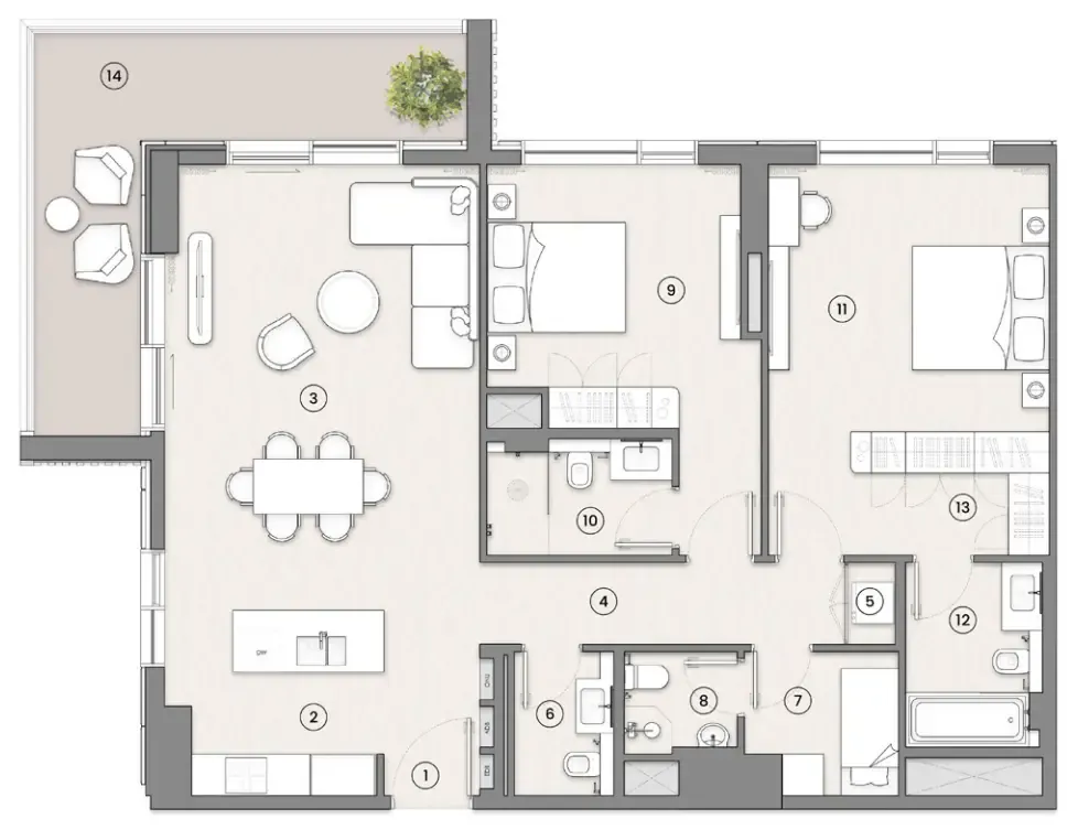 Tara Park 2 bed floor plan, 1,467 sqft