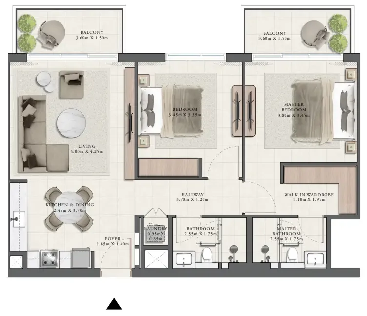 Golf Grand 2 bed floor plan, 1,080 sqft