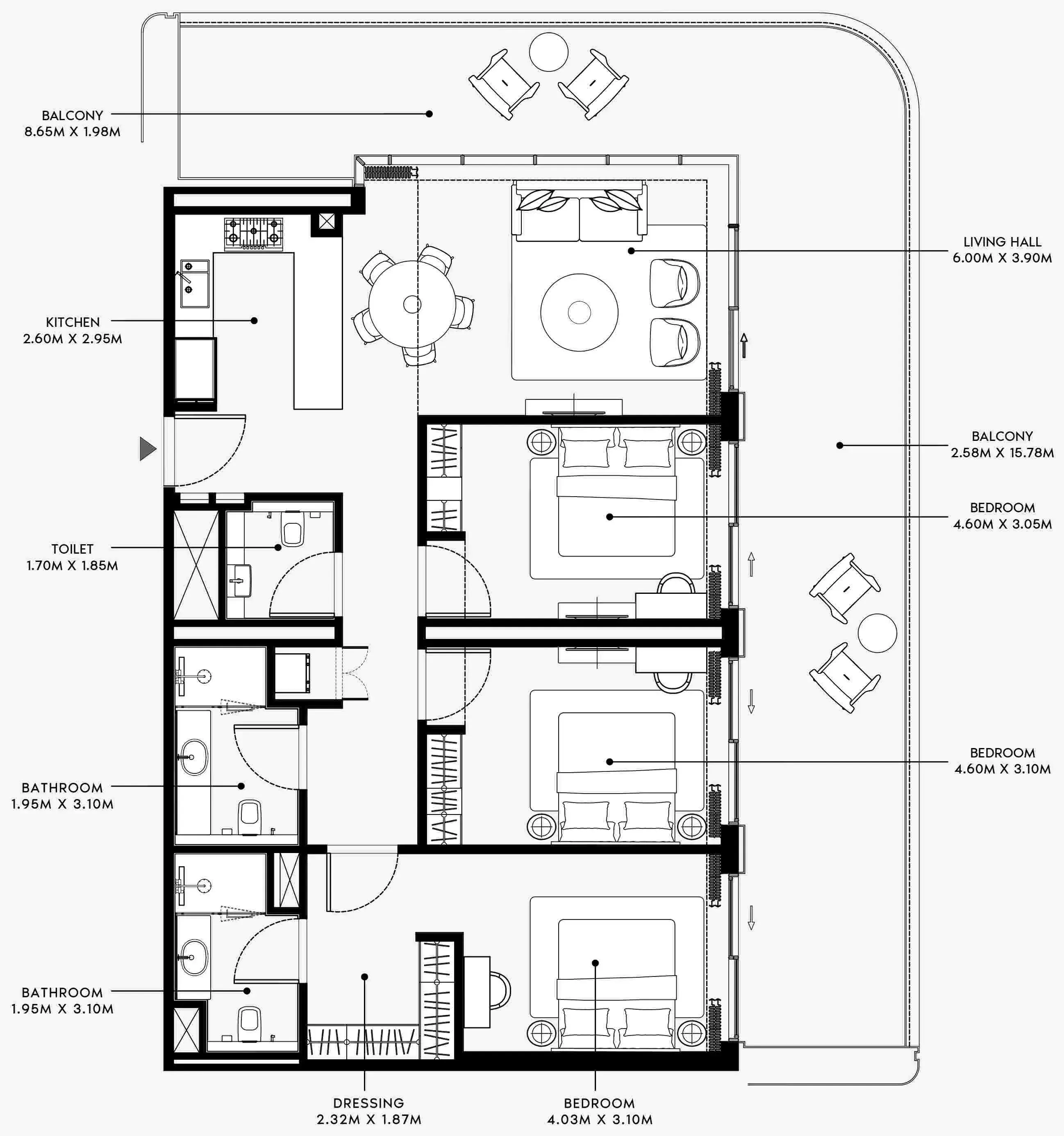Azizi Venice 3 bed floor plan, 1,949 sqft