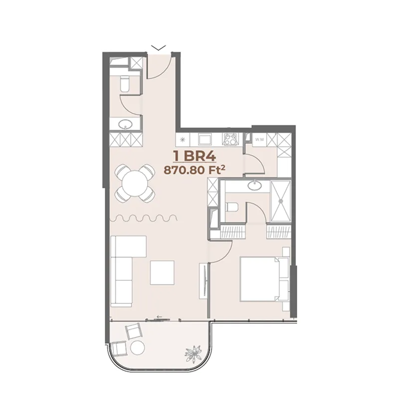 House of WELL 1 bed floor plan, 872 sqft