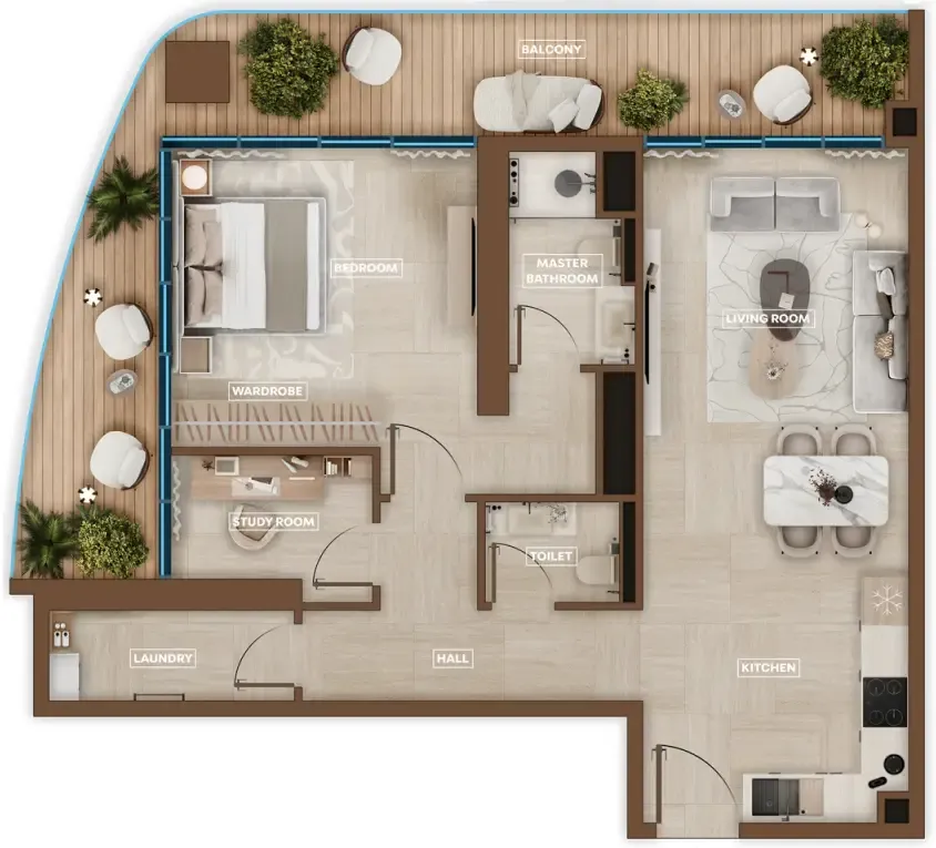 Sky Hills Astra 1 bed floor plan, 1,080 – 1,084 sqft