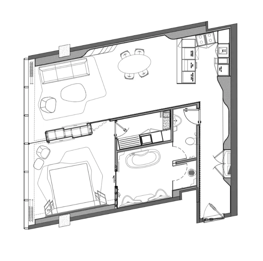 Opus By Zaha Hadid 1 bed floor plan, 1,091 sqft