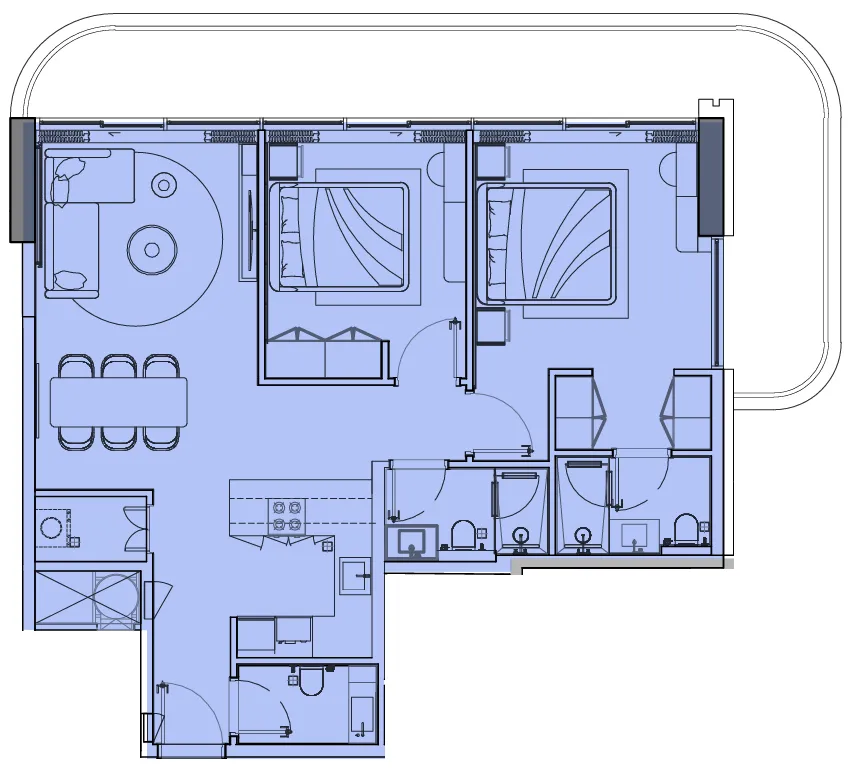 Le Blanc 2 bed floor plan, 1,257 sqft