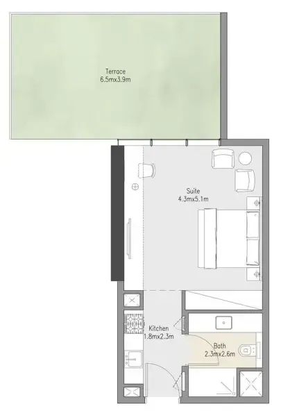 Zenith Residences Studio floor plan, 671 sqft