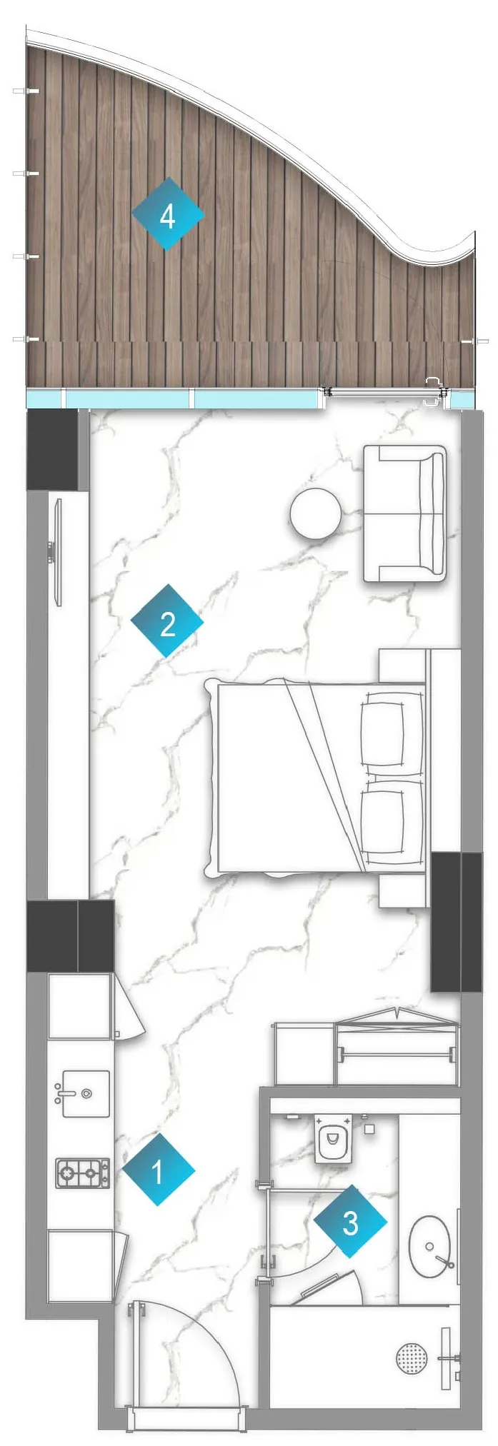 Aqua Arc Studio floor plan, 532 sqft
