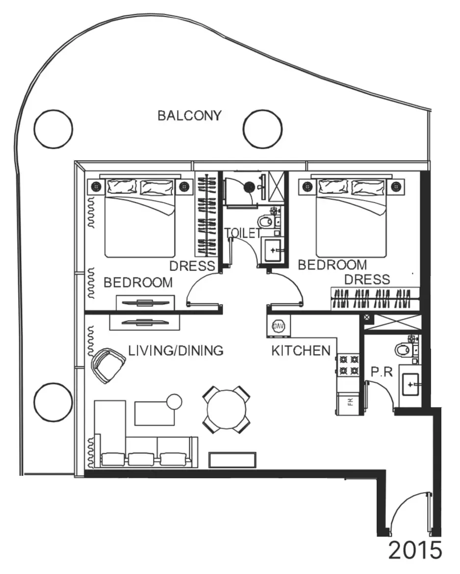 The WOW Tower 2 bed floor plan, 1,224 sqft