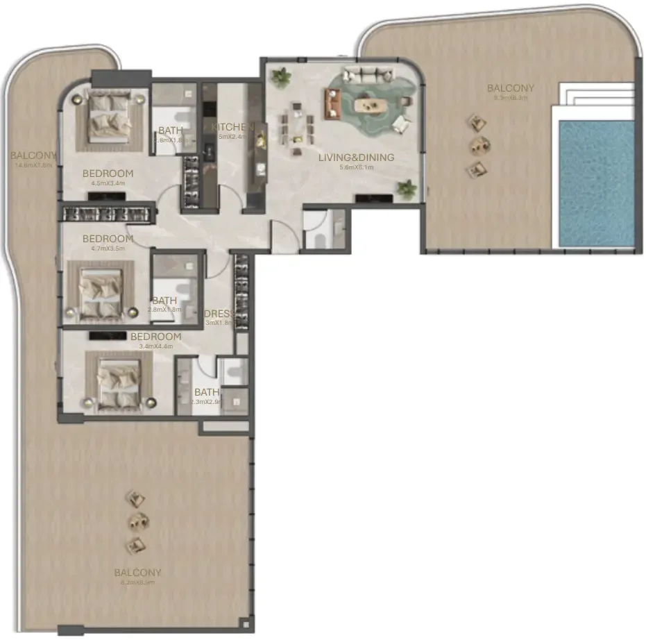 La Perla by BNW Developments 3 bed floor plan, 3,659 sqft
