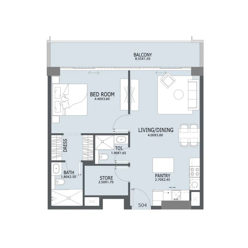 Al Ghaf 2 1 bed floor plan, 862 sqft