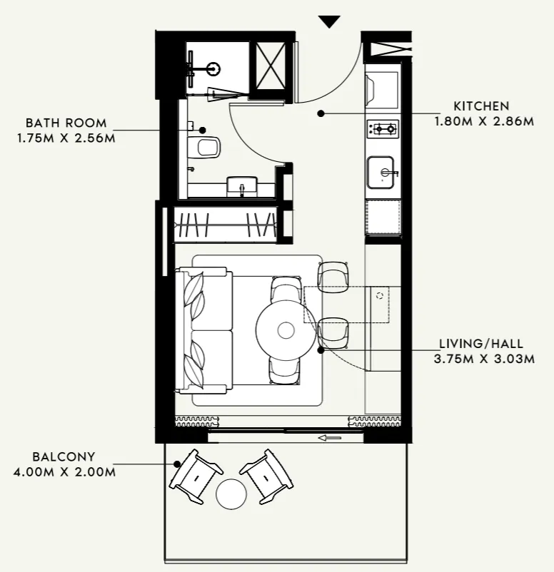 Azizi Venice Studio floor plan, 364 sqft