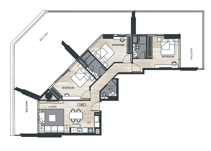 Binghatti Ghost 3 bed floor plan, 1,903 sqft