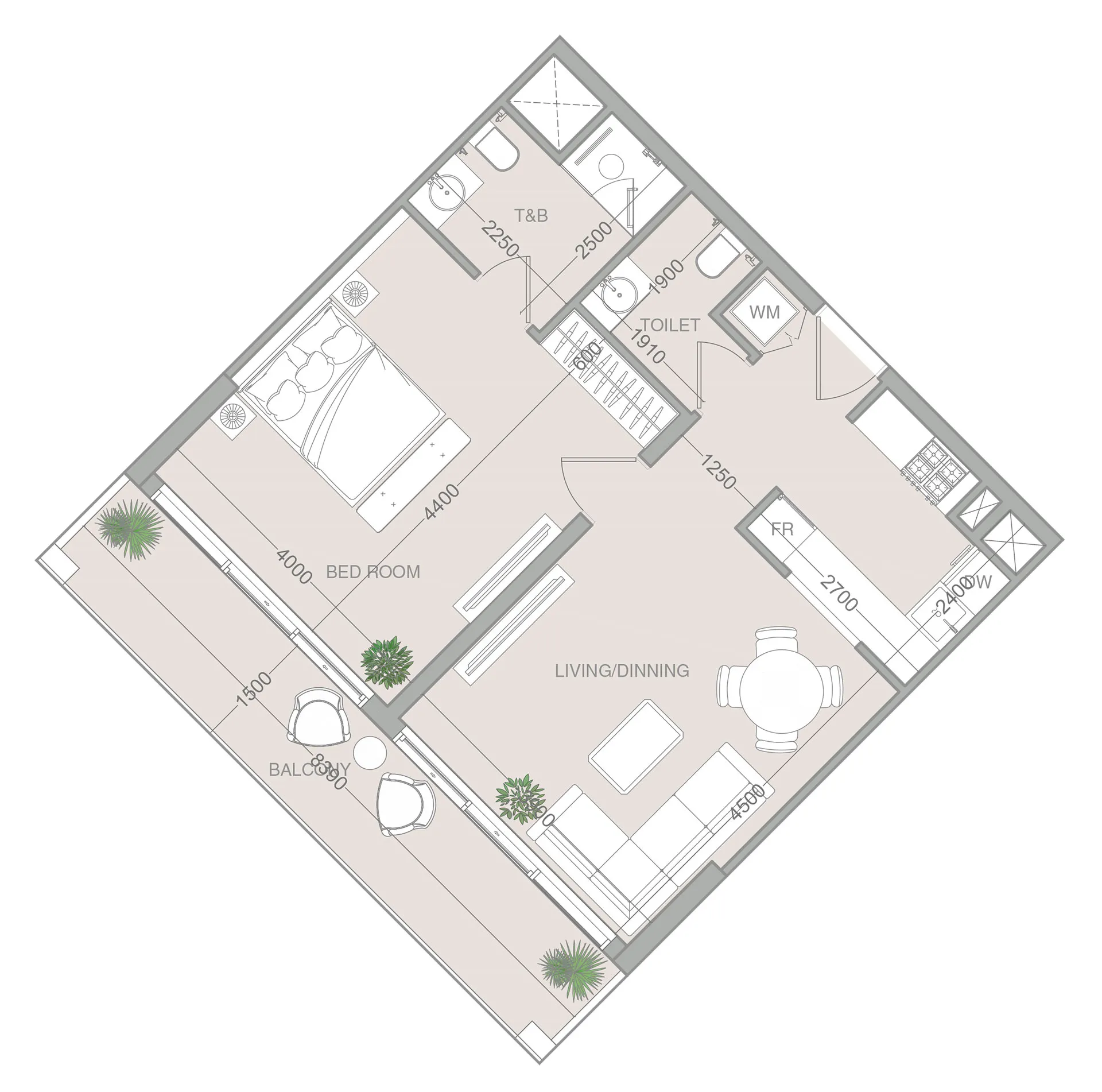 VERDAN1A 4 1 bed floor plan, 798 sqft