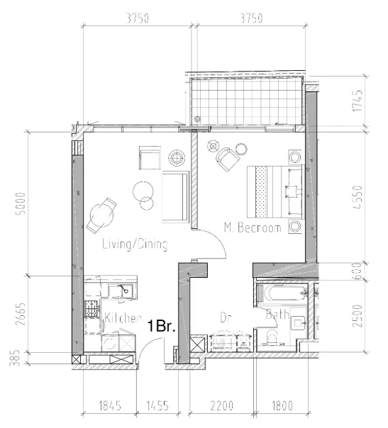Aykon City Tower 1 bed floor plan, 763 sqft