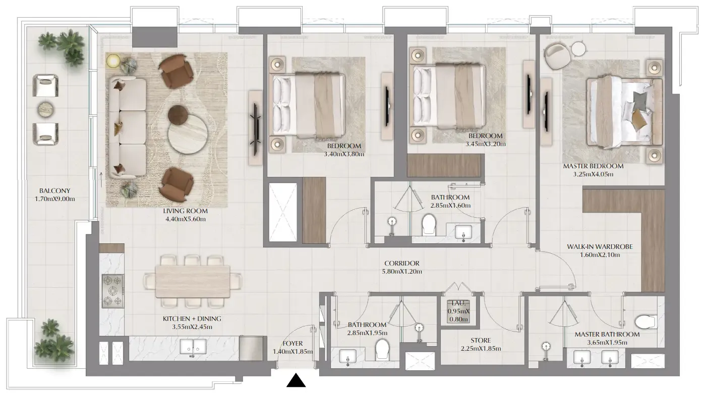 Terra Gardens 3 bed floor plan, 1,668 sqft