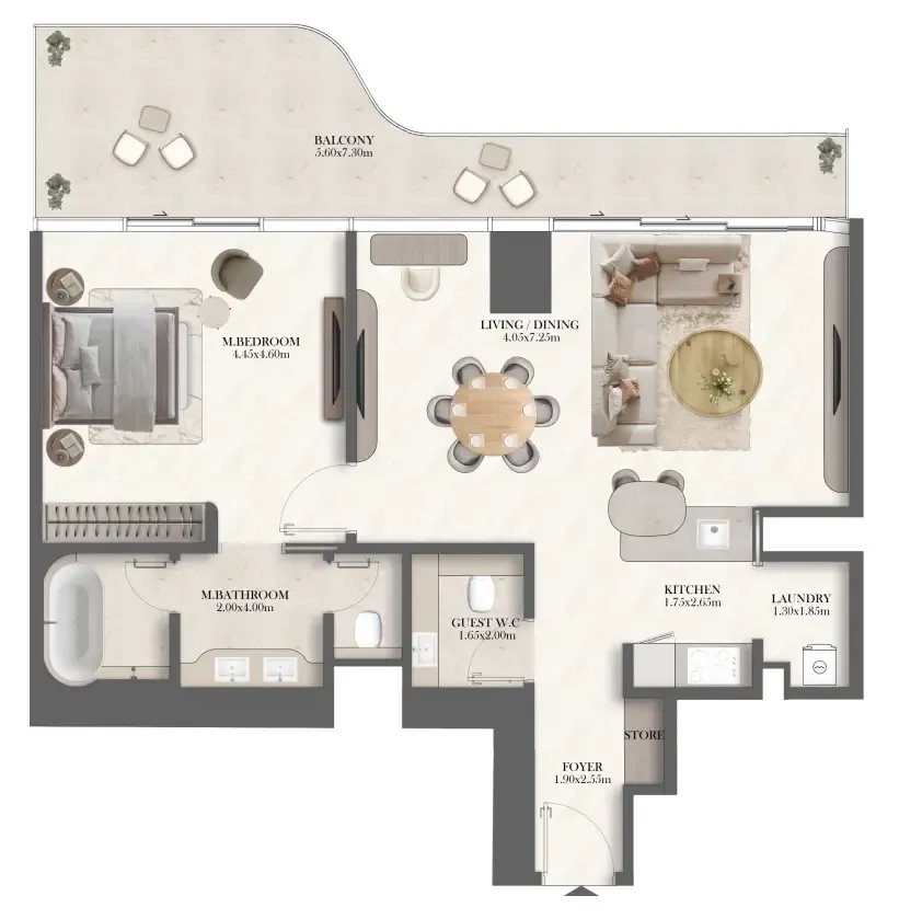 Jumeirah Residences at Al Maryah Island 1 bed floor plan, 1,146 sqft