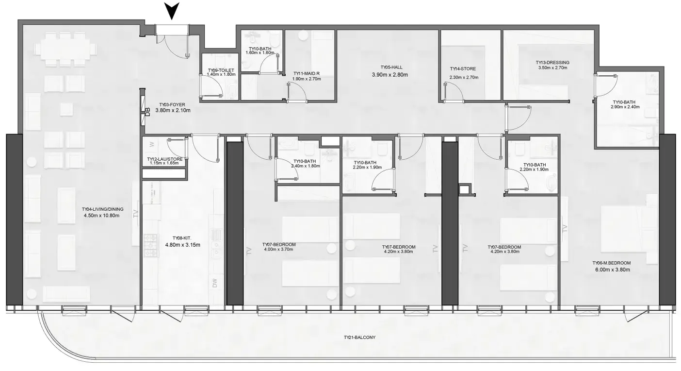 Joud Tower 4 bed floor plan, 3,395 – 3,396 sqft