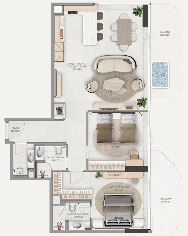 Vestoria Bay 2 bed floor plan, 1,228 – 1,706 sqft