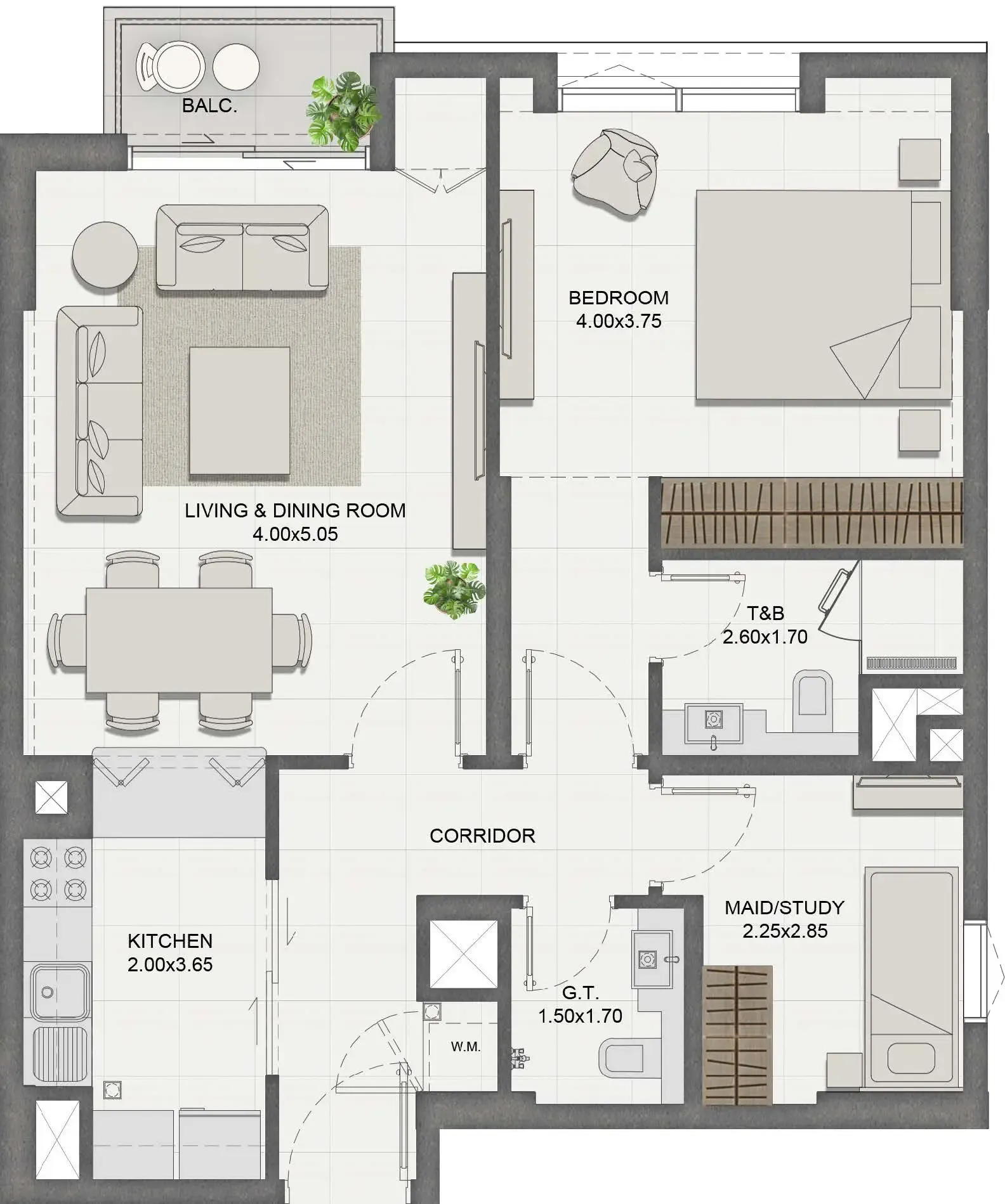 Reeman Residence 01 1 bed floor plan, 773 sqft