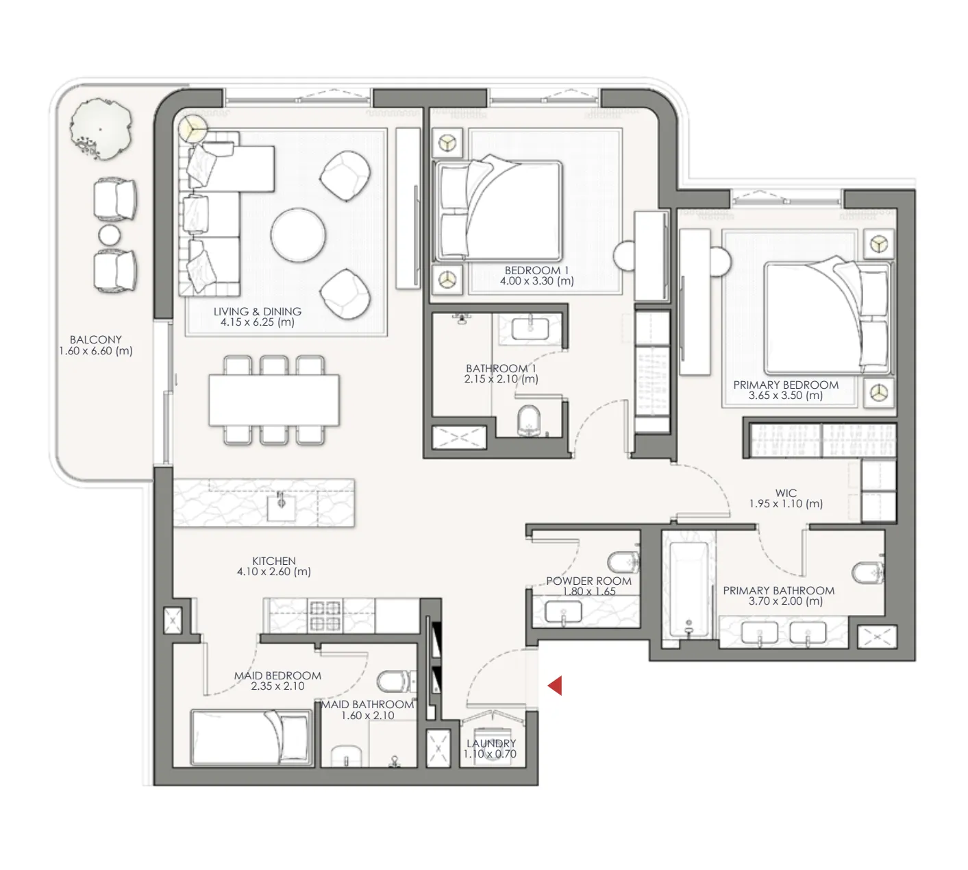 Palm Central Private Residences Phase 2 2 bed floor plan, 1,466 sqft