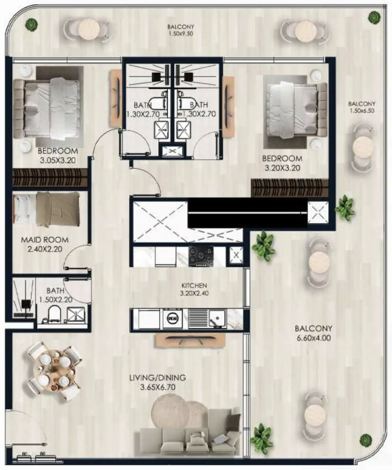 Sera Gardens by Vision 2 bed floor plan, 1,484 sqft