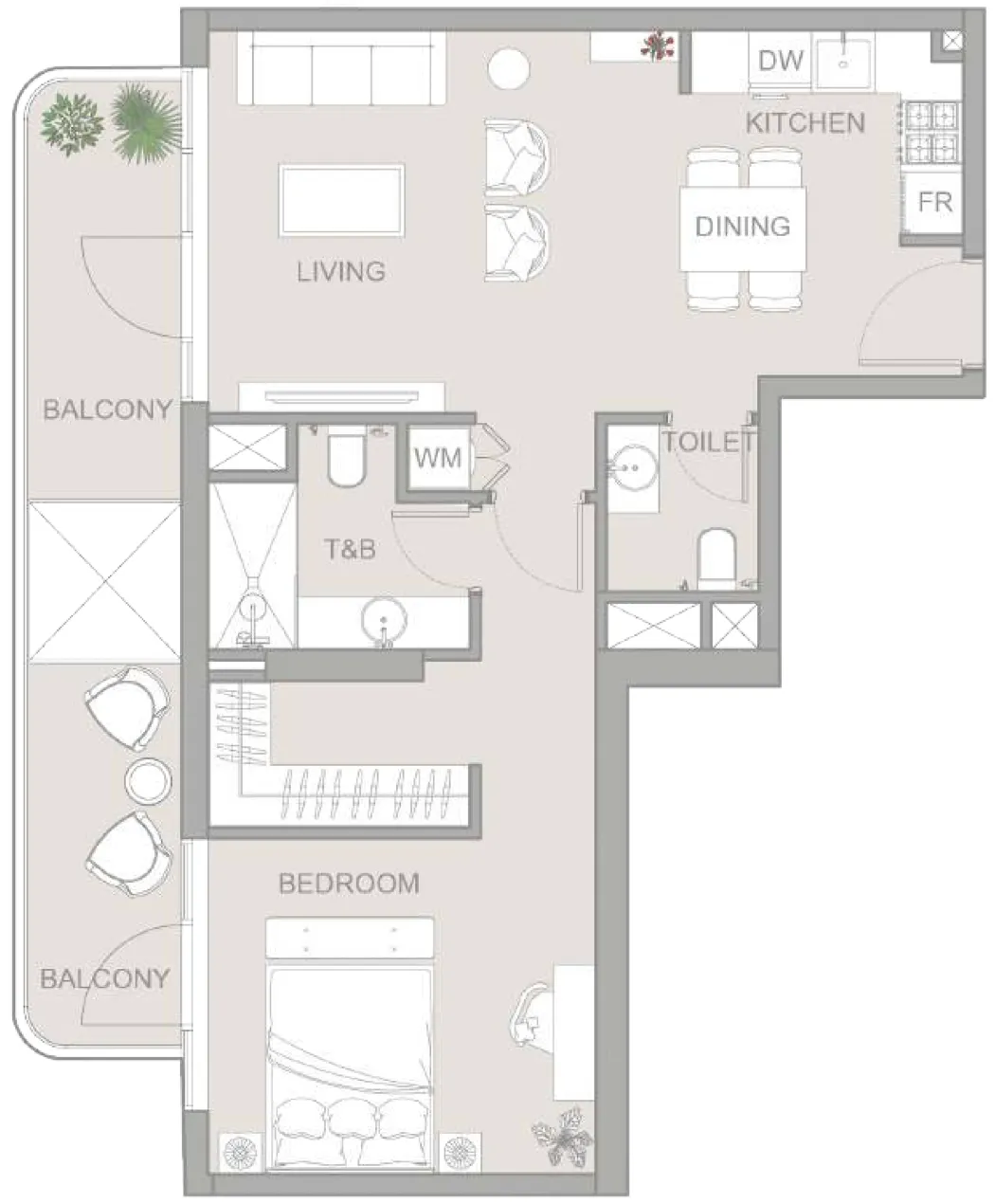 TETR1S Tower 1 bed floor plan, 815 sqft