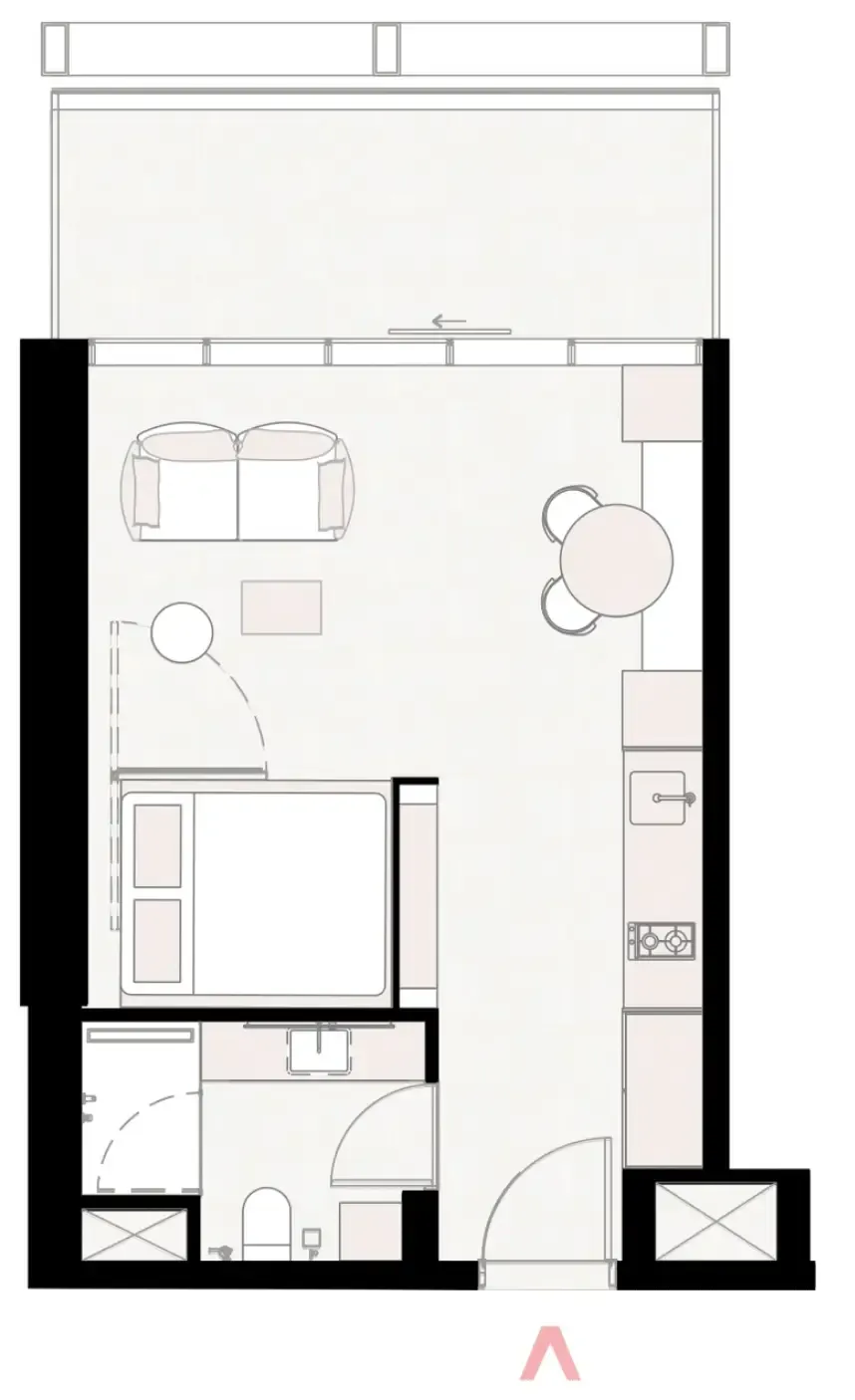 UPSIDE Living Studio floor plan, 473 sqft