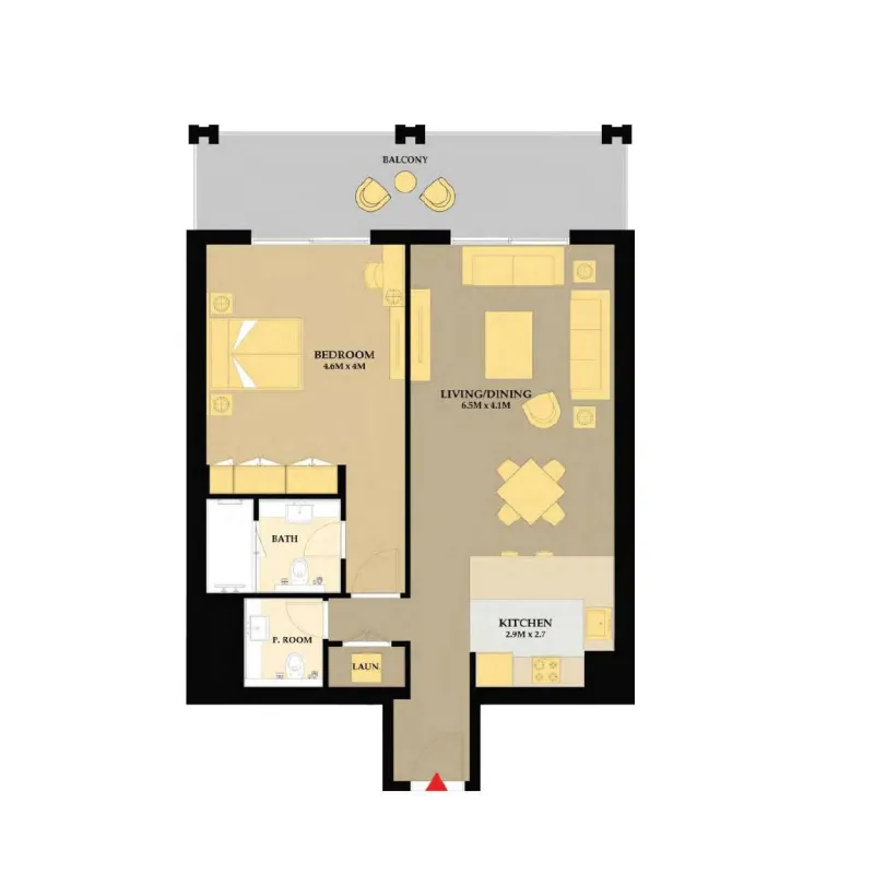 Riva Residence 1 bed floor plan, 958 sqft