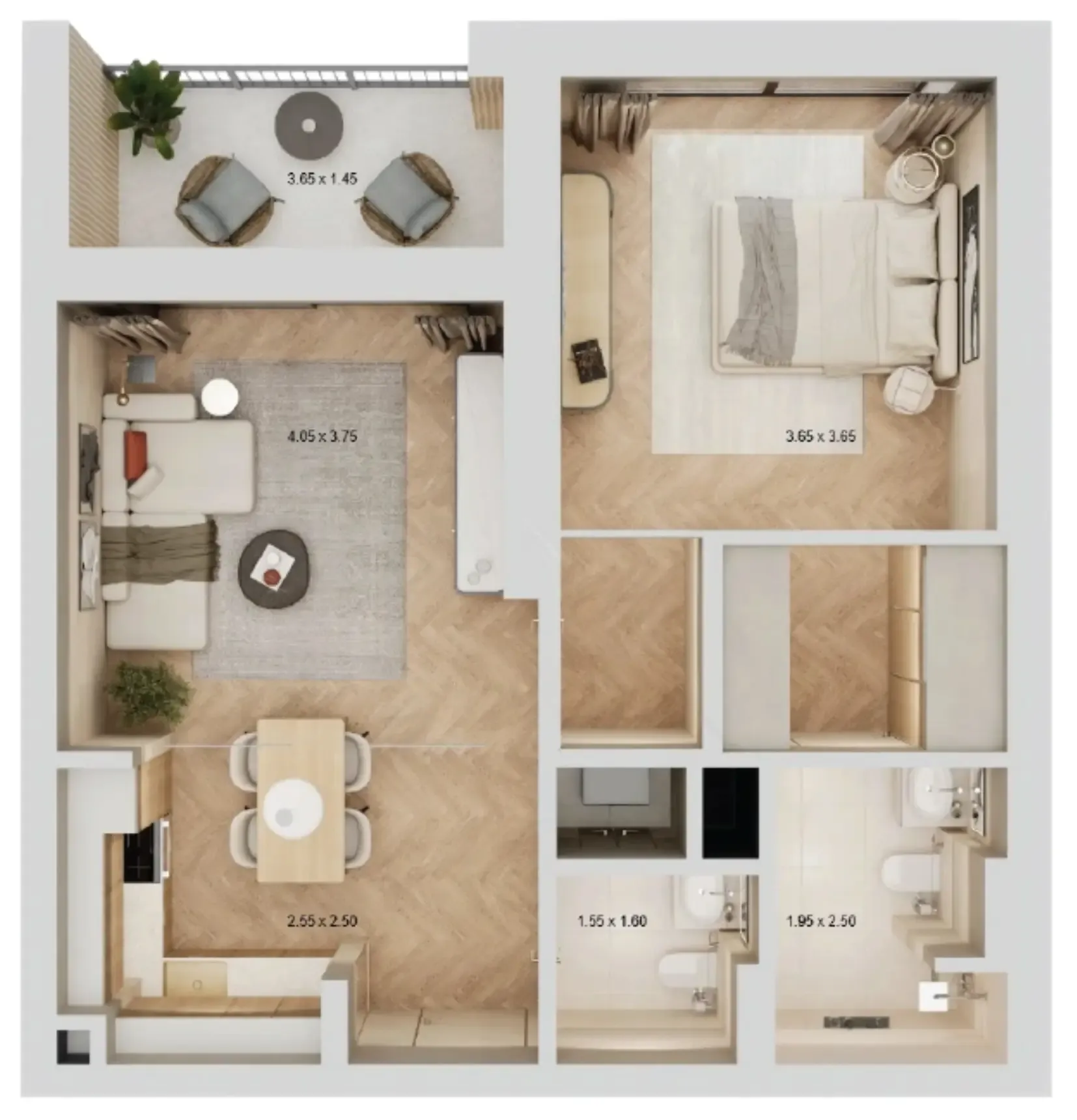 Arisha Terraces 1 bed floor plan, 728 sqft