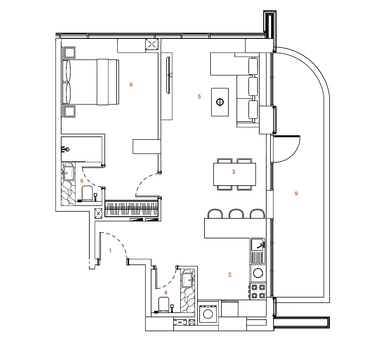 The Orchard Place Towers A & B 1 bed floor plan, 896 – 923 sqft