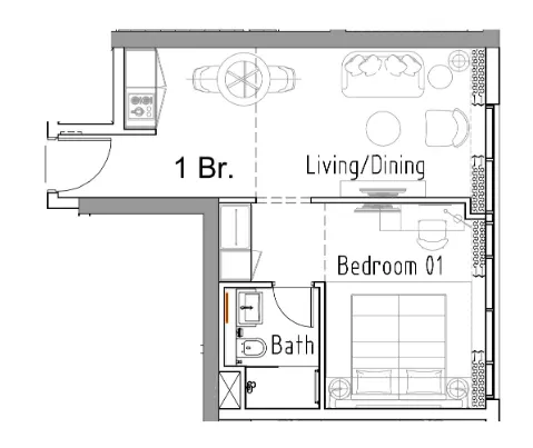 Damac Hills 2 - Hotel Edge by Rotana 1 bed floor plan, 481 sqft