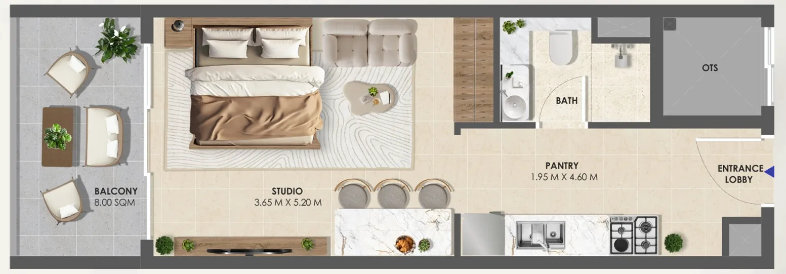Vivida Residences Studio floor plan, 440 sqft