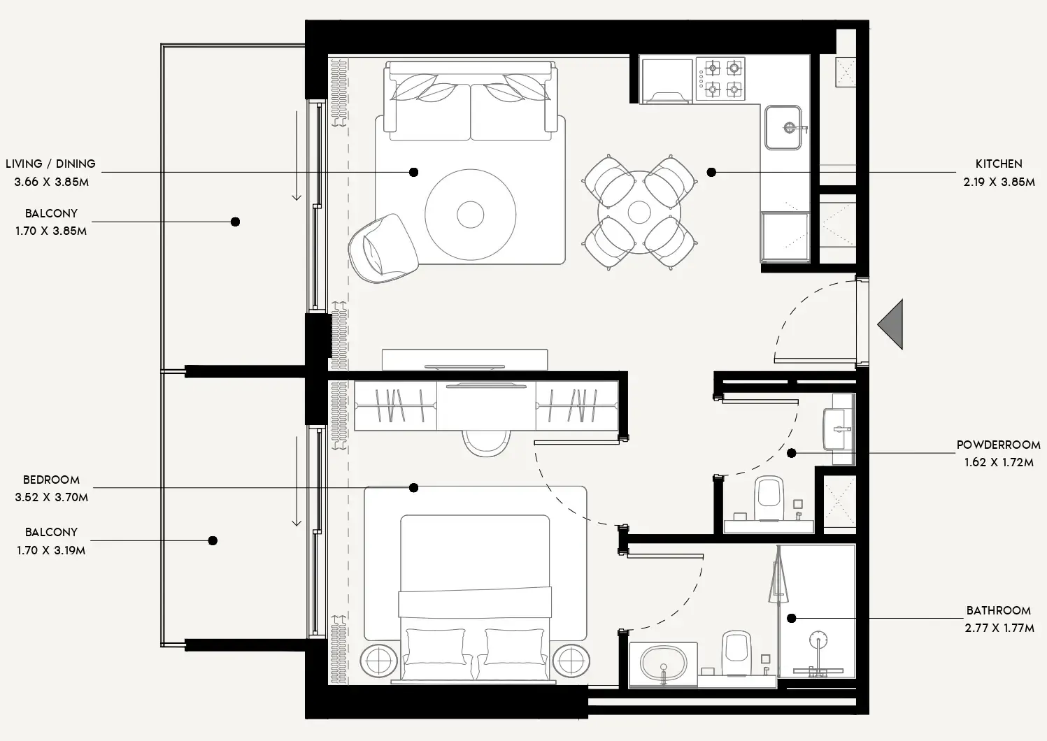 Azizi Venice 1 bed floor plan, 698 sqft
