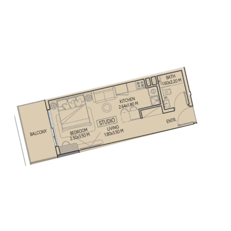 Weston by Wadan Phase 1 & 2 Studio floor plan, 429 sqft