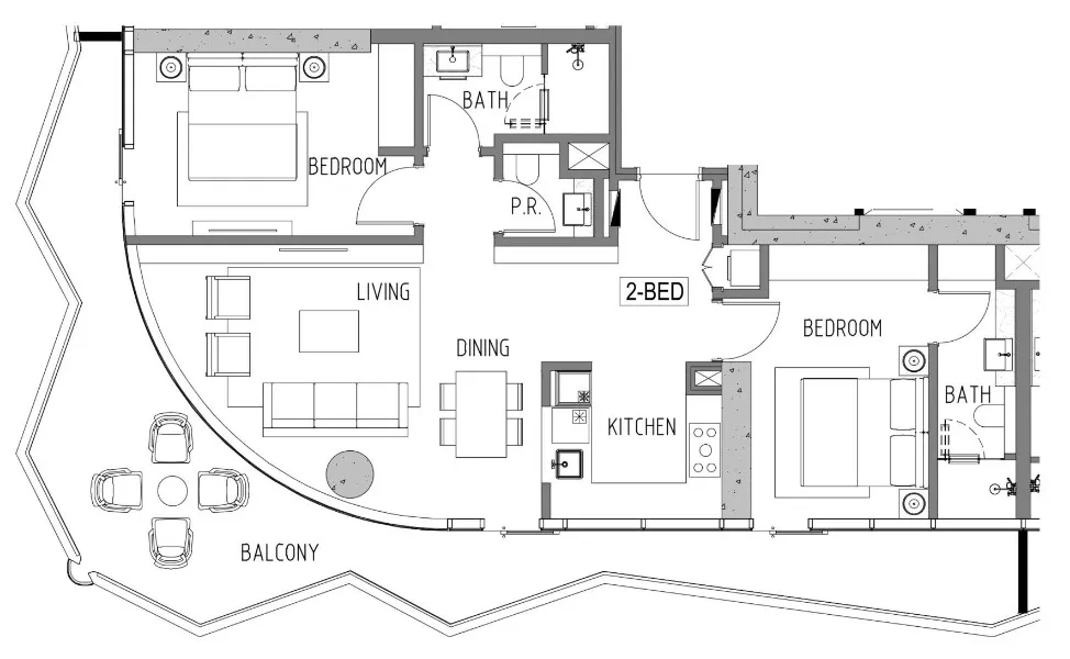 Volta 2 bed floor plan, 1,443 sqft