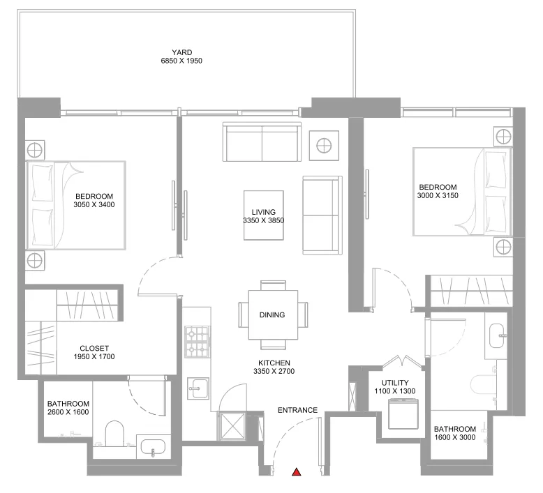 Starline Beach Residences 2 bed floor plan, 906 sqft