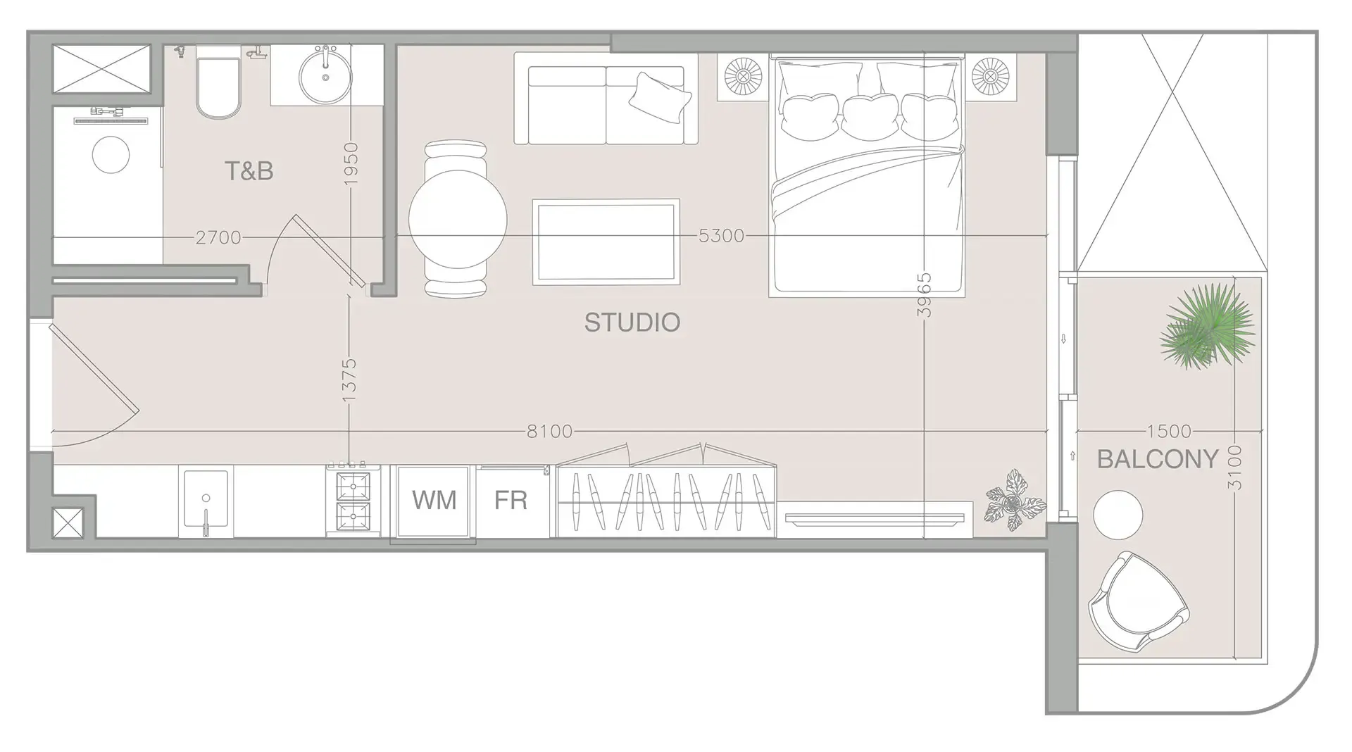 1WOOD Residence 2 Studio floor plan, 428 sqft