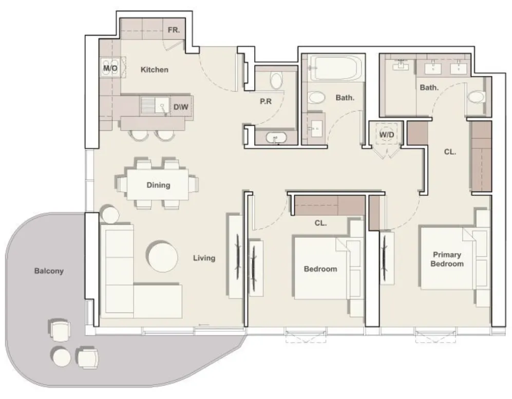 Portside Square 2 bed floor plan, 1,238 sqft