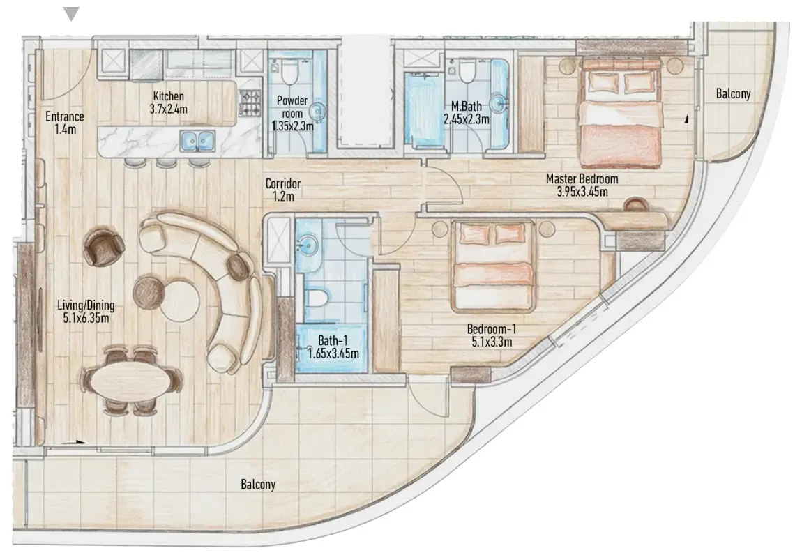 Flow 25 2 bed floor plan, 1,367 sqft