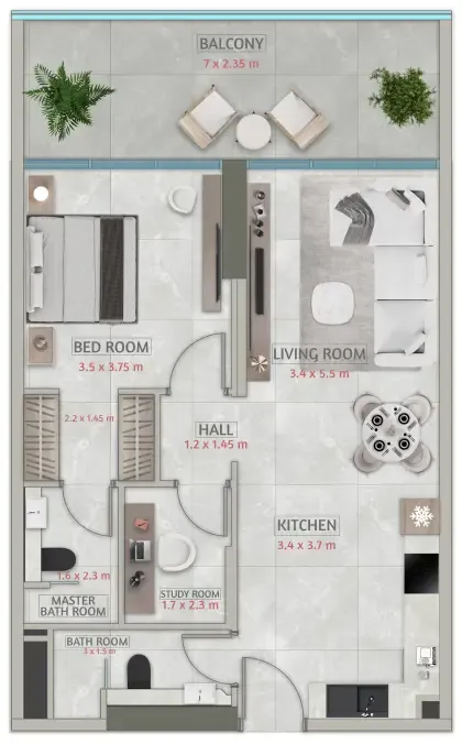 Sakura Gardens 1 bed floor plan, 916 sqft