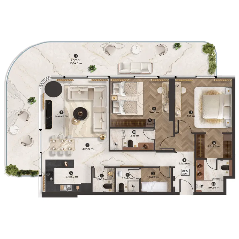 Stellar by Elie Saab 2 bed floor plan, 1,706 sqft