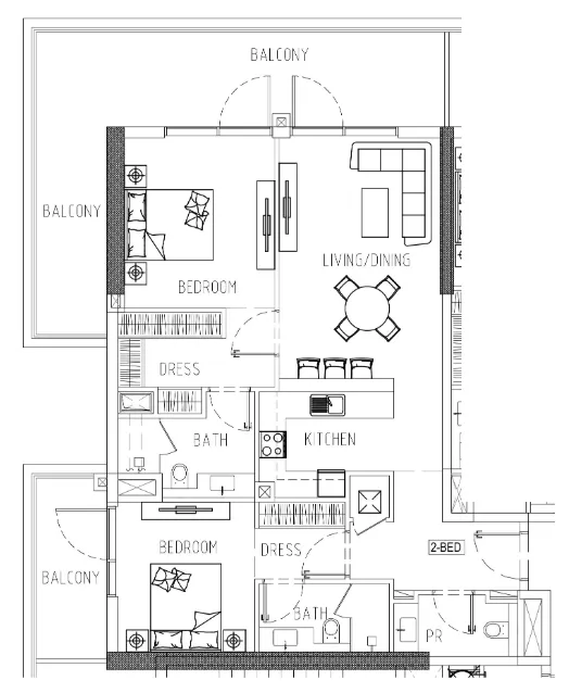 Damac Riverside Views 2 bed floor plan, 1,368 – 1,484 sqft