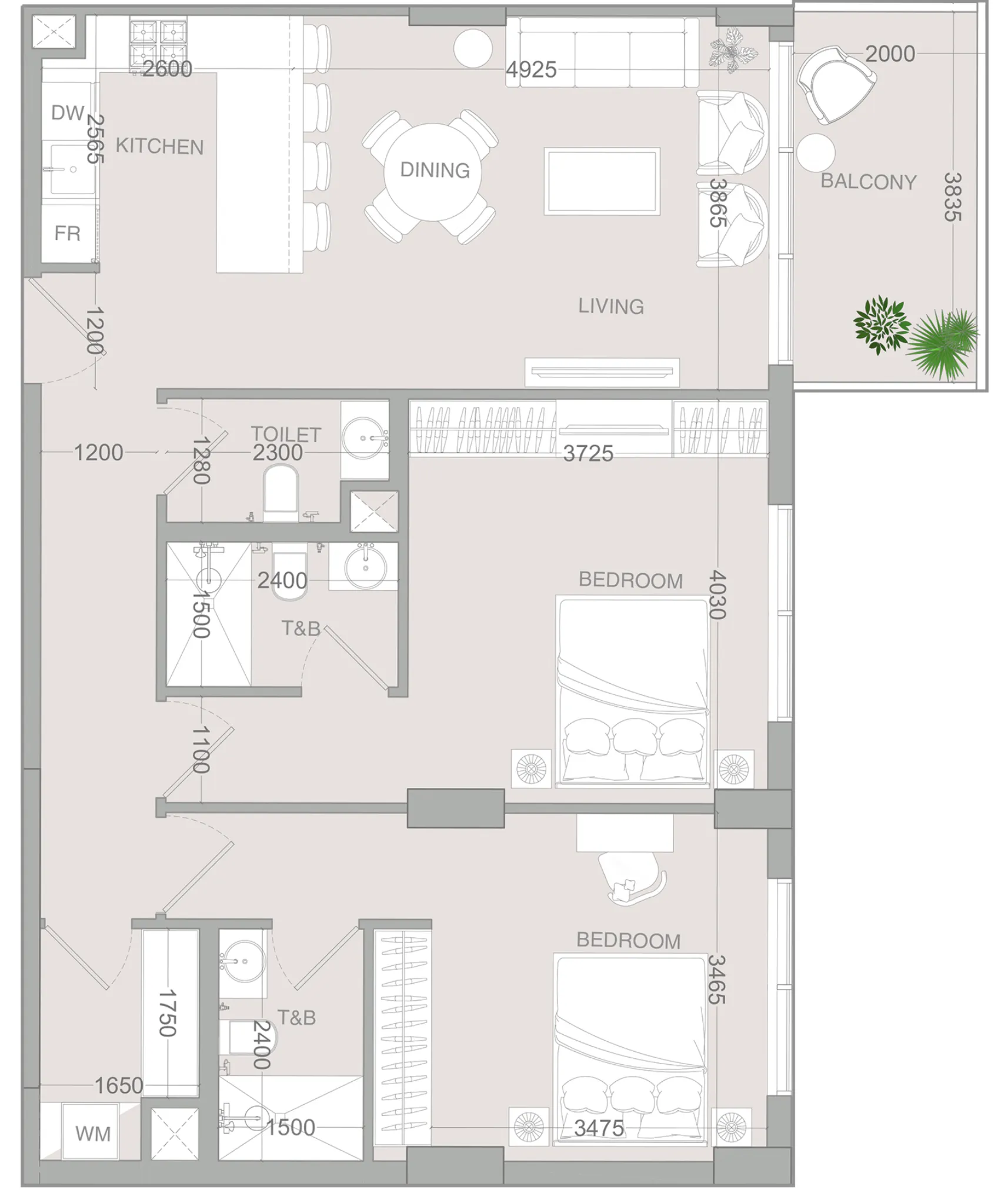 IR1DIAN Park 2 2 bed floor plan, 1,087 sqft
