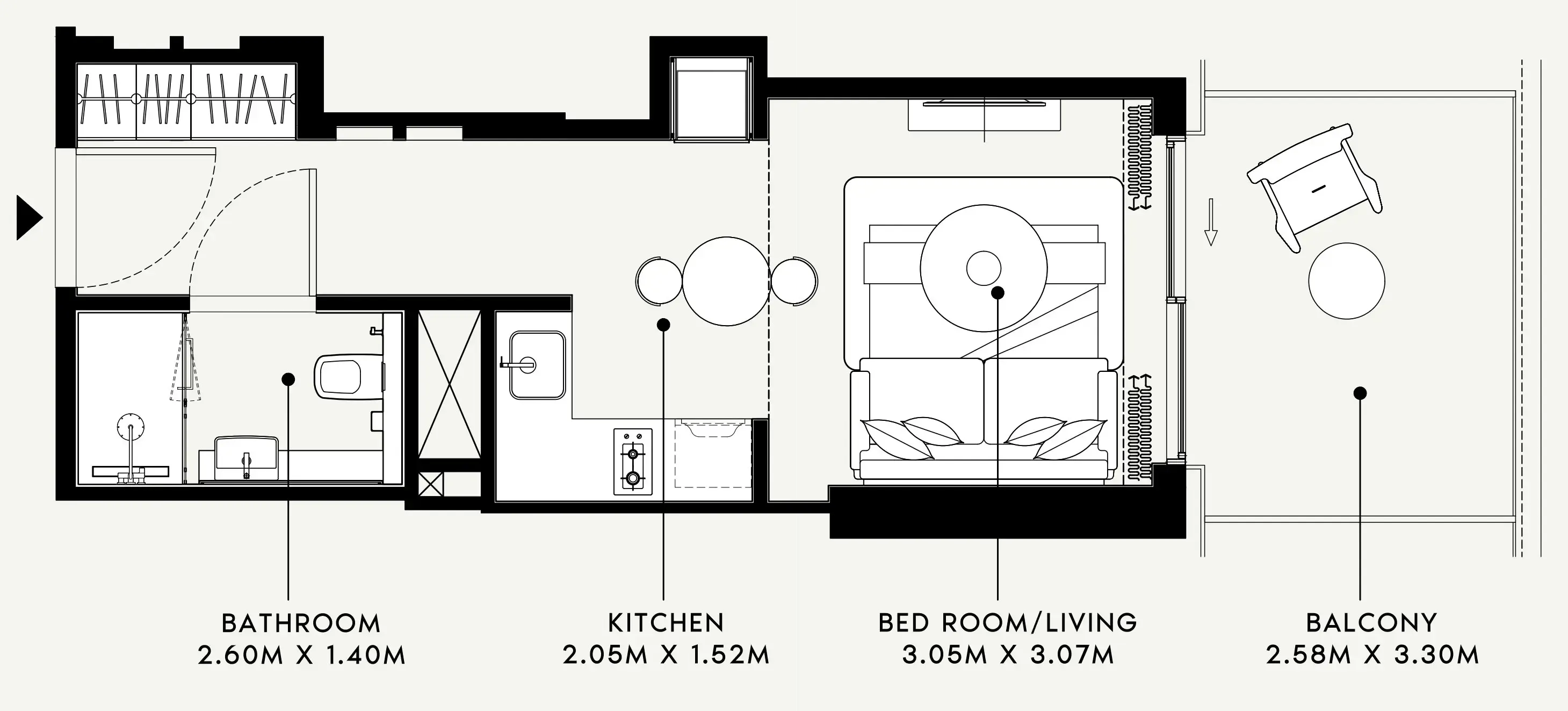 Azizi Venice Studio floor plan, 401 sqft