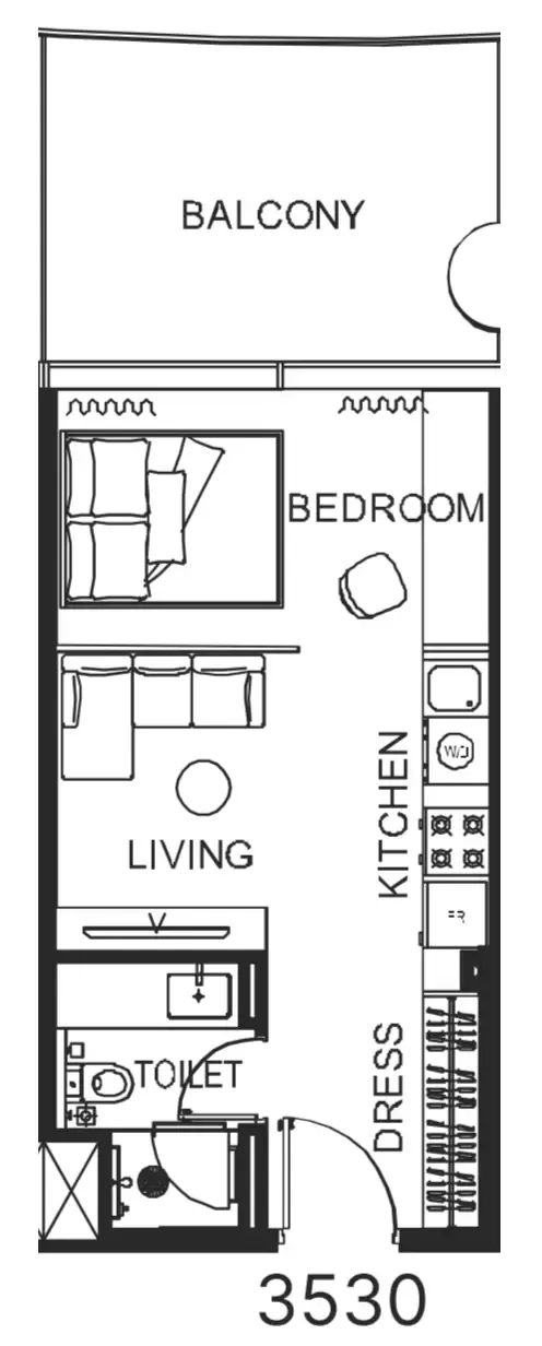 The WOW Tower Studio floor plan, 469 sqft