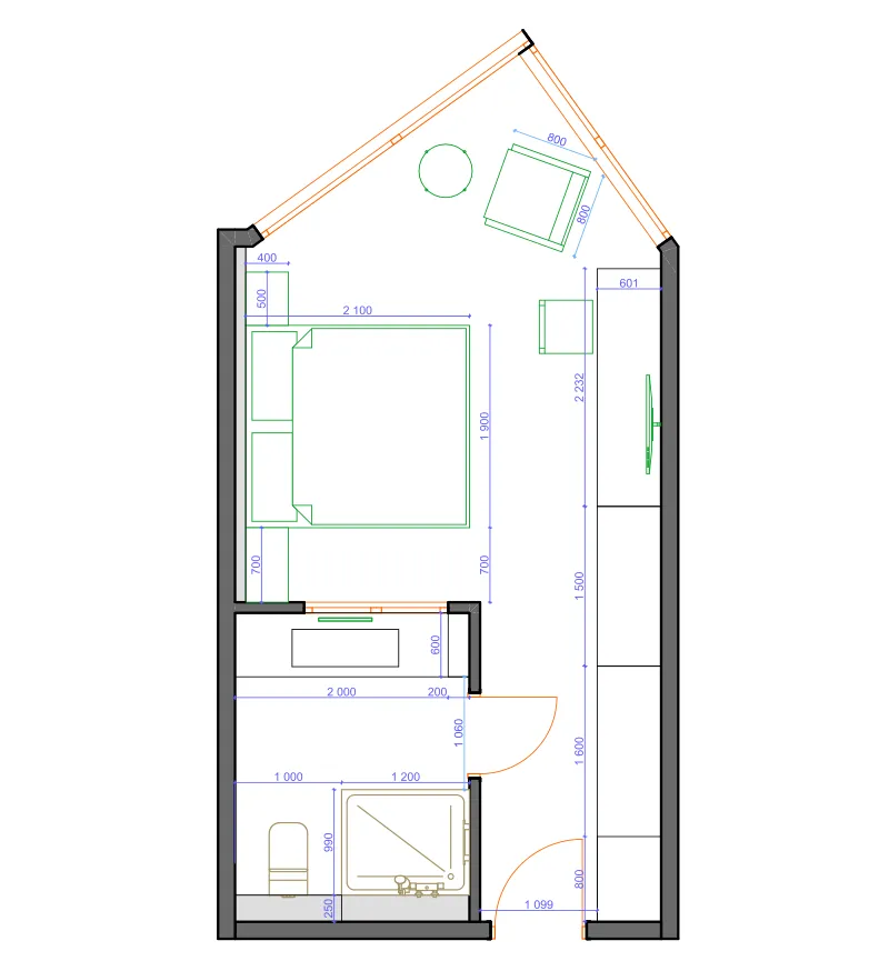 Ardhana Residence Hotel 1 bed floor plan, 323 sqft